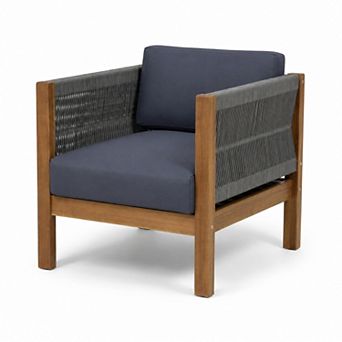 BAOURE Acacia Wood Modern Outdoor Club Chair With Water Resistant Cushions For Patio