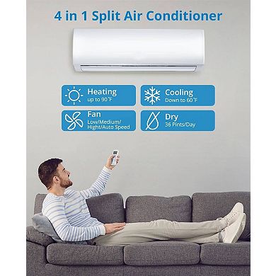 9000 BTU Mini Split AC Heater 19 SEER2 WiFi Alexa Self Clean 550 Sq Ft