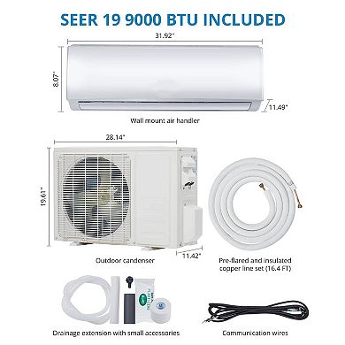 9000 BTU Mini Split AC Heater 19 SEER2 WiFi Alexa Self Clean 550 Sq Ft