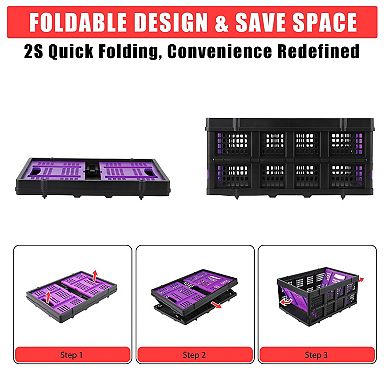 Collapsible Plastic Storage Crate 55L with Side Handle, Rectangular Milk Crate for Home Garage