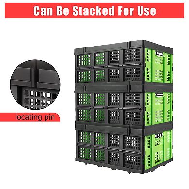 Collapsible Plastic Storage Crate 55L with Side Handle, Rectangular Milk Crate for Home Garage