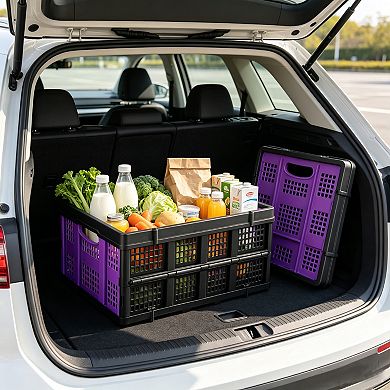 Collapsible Plastic Storage Crate 55L with Side Handle, Rectangular Milk Crate for Home Garage