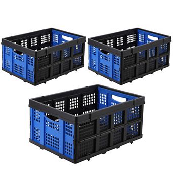 Collapsible Plastic Storage Crate 55L with Side Handle, Rectangular Milk Crate for Home Garage