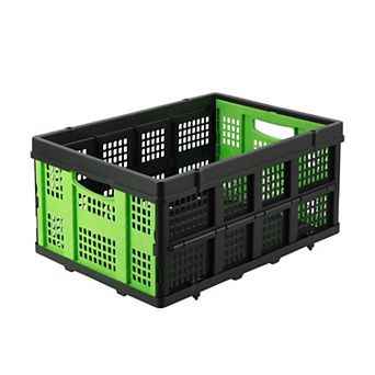 Collapsible Plastic Storage Crate 55L with Side Handle, Rectangular Milk Crate for Home Garage