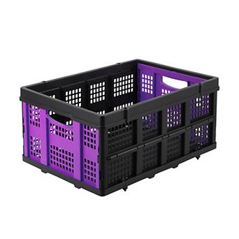 Collapsible Plastic Storage Crate 55L with Side Handle, Rectangular Milk Crate for Home Garage