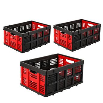 Collapsible Plastic Storage Crate 55L with Side Handle, Rectangular Milk Crate for Home Garage