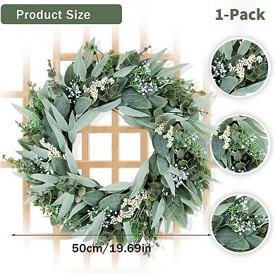 20" Artificial Eucalyptus Front Door Wreath, Everyday Greenery Wreath for Wall Entryway Decor