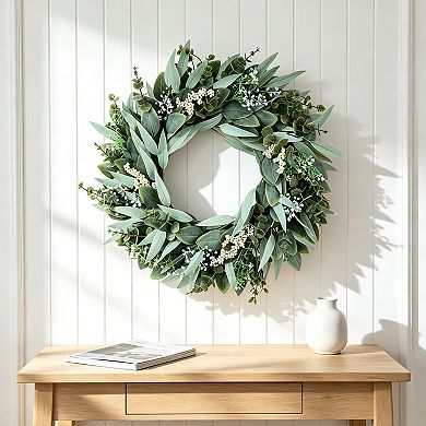 20" Artificial Eucalyptus Front Door Wreath, Everyday Greenery Wreath for Wall Entryway Decor
