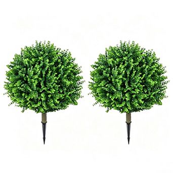 Set of 2 Artificial Topiary Ball, UV-Resistant Outdoor Realistic Plants with Stake for Garden Patio