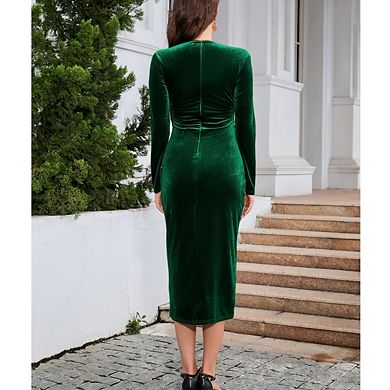 Women's Ruched High Slit Surplice Elegant Formal Cocktail Party Dresses