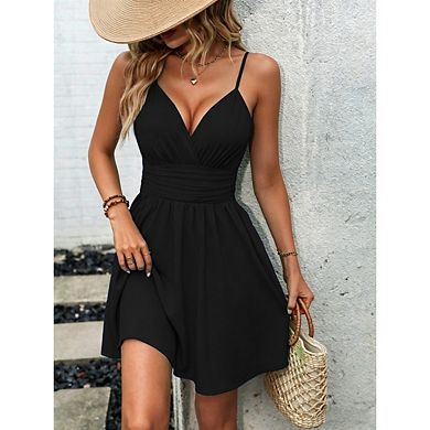 Women's Deep V-Neck Long Sleeve Elegant A Line Cocktail Mini Dress