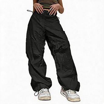 Women's Wide Leg Cargo Pants Lightweight Loose Drawstring Streetwear Parachute Trousers