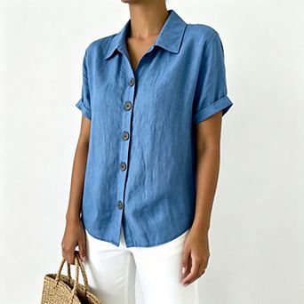 Women Loose Linen Button Down Shirt Summer Blouses
