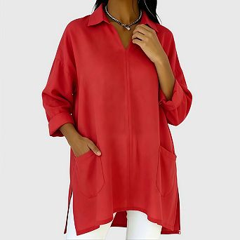 Womens Oversized Blouses Collared V Neck Long Sleeve Loose Flowy Shirts