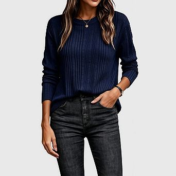 Fall Long Sleeve Shirts for Women Dressy Crewneck Pullover Sweaters Tunic Tops