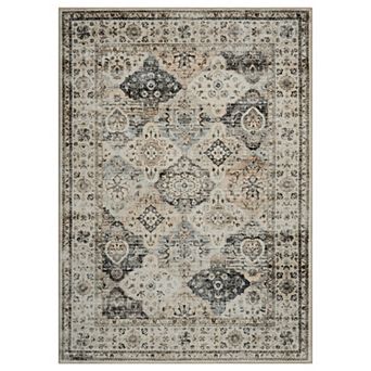 Vintage Washable Area Distressed Floral Print Rug,Non-Slip Thin Collapsible,for Living Room,Bedroom