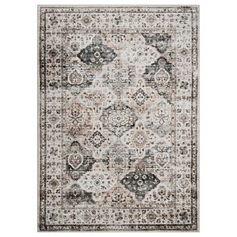 Vintage Washable Area Distressed Floral Print Rug,Non-Slip Thin Collapsible,for Living Room,Bedroom