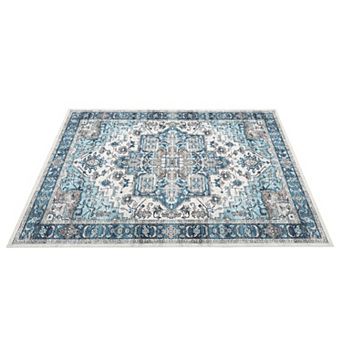 Area Rug Machine Washable Rug for Living Room Vintage Florals Accent Carpet Low Pile Rugs