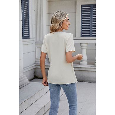 Women Top Wrap V Neck Side Twist Short Sleeve Irregular Hem Office Blouse