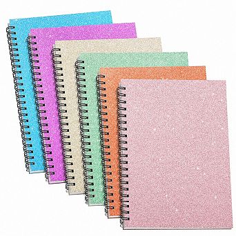 6 Pack Glitter Spiral Notebooks 160 Pages College Ruled Journal for School Office Home