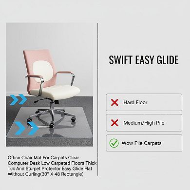 Clear Office Chair Mat for Low Carpeted Floors Thick Sturdy Easy Glide Transparent Protector