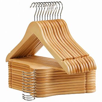 30 Pack Heavy Duty Solid Wood Coat Hangers Smooth Finish Non Slip Closet Organizer