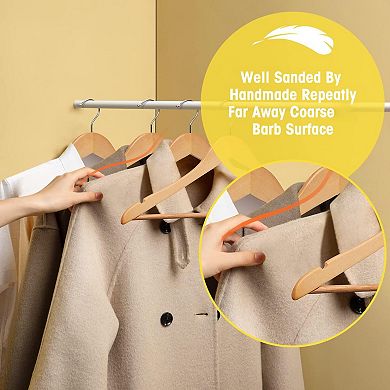 30 Pack Heavy Duty Solid Wood Coat Hangers Smooth Finish Non Slip Closet Organizer