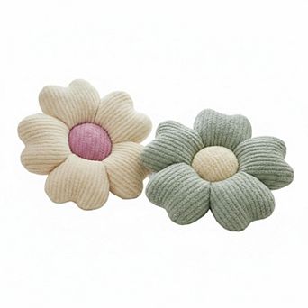2 Sage Green Ivory Flower Throw Pillows 15'' Decorative Floor Cushions for Bed Couch Bedroom Dorm