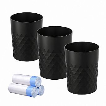 3 Pack Round Plastic Trash Cans With Garbage Bags For Home Office Dorm