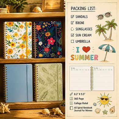 4 Pack A5 Spiral Hardcover Notebooks College Ruled Thick Paper Journal