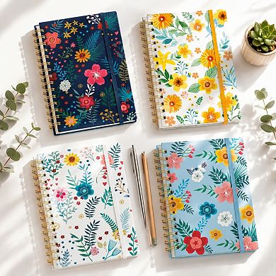 4 Pack A5 Spiral Hardcover Notebooks College Ruled Thick Paper Journal