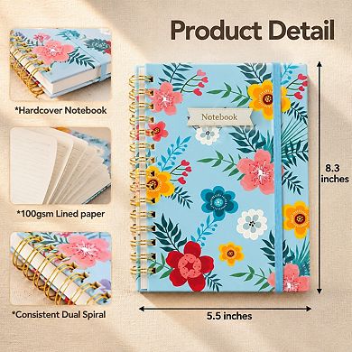 4 Pack A5 Spiral Hardcover Notebooks College Ruled Thick Paper Journal