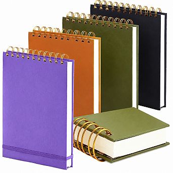 4 Pack A5 Top Spiral Notebooks College Ruled Hardcover with Pocket Elastic Band