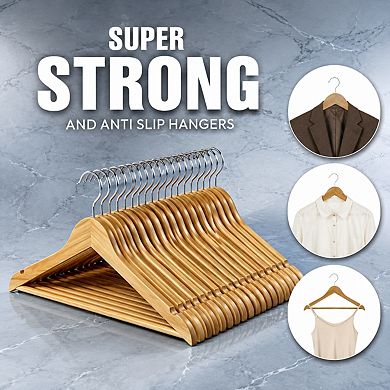 20 Pack Heavy Duty Wooden Coat Hangers 360 Rotating Hook Non Slip Shoulder Notches