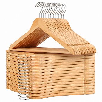 30 Pack Solid Wood Hangers 360 Rotatable Hook Non Slip Pant Bar Shoulder Notches