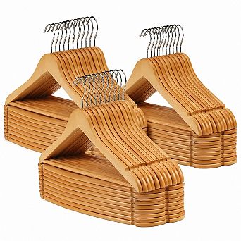 90 Pack Heavy Duty Wooden Clothes Hangers With Pant Bar And Notches For Coats Suits Shirts