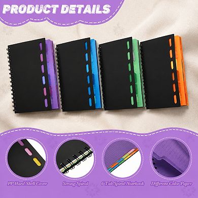 6 Subject A5 Spiral Notebooks College Ruled Divider Tabs 240 Pages Lined Journal