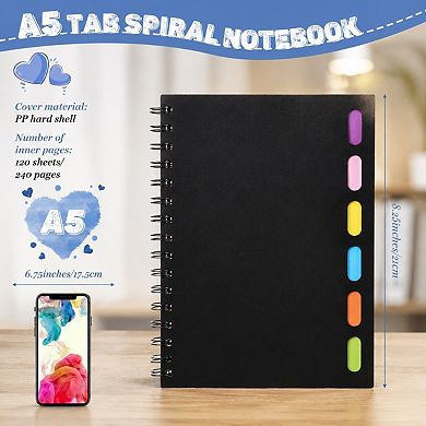 6 Subject A5 Spiral Notebooks College Ruled Divider Tabs 240 Pages Lined Journal