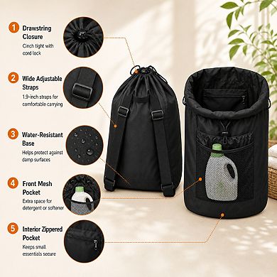 60L 2-in-1 Laundry Hamper Backpack Waterproof Versatile Storage for Dorm Travel