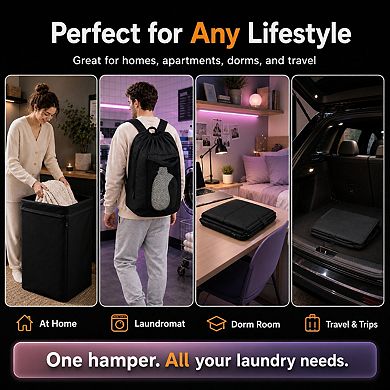 60L 2-in-1 Laundry Hamper Backpack Waterproof Versatile Storage for Dorm Travel