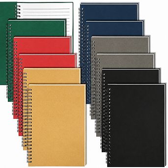 12 Pack A5 Spiral Notebooks Bulk, 120 Wide Ruled Pages Soft Cover Journals for School Office