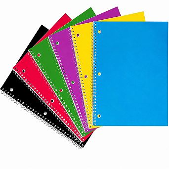 5 Subject Spiral Notebooks 6 Pack Wide Ruled 300 Pages Dividers Ink Bleed Resistant