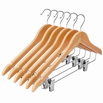 12 Pack Adjustable Wooden Pants Hangers With Clips For Jeans Skirts Shorts