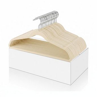 Beige 60 Pack Non Slip Felt Hangers Heavy Duty Space Saving 360° Rotating Hook