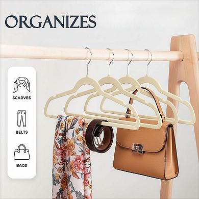 Beige 60 Pack Non Slip Felt Hangers Heavy Duty Space Saving 360° Rotating Hook