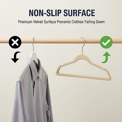 Beige 60 Pack Non Slip Felt Hangers Heavy Duty Space Saving 360° Rotating Hook