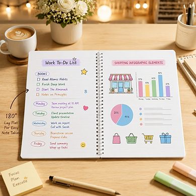 4 Pack Gradient Spiral Notebooks A4 Wide Ruled Waterproof PP Cover 140 Pages 100gsm