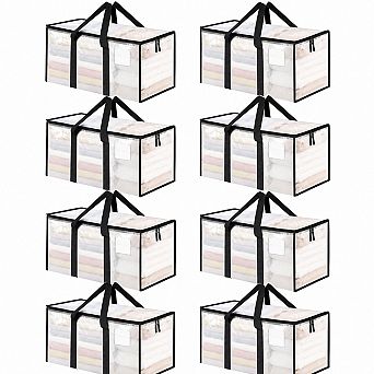 8 Pack Extra Large Heavy Duty Moving Bags Clear Storage Totes For College Dorms Packing