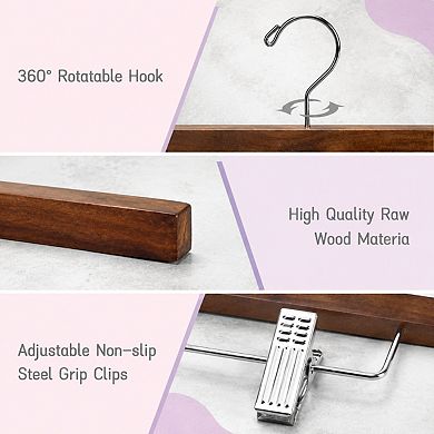 Solid Wood Pants Skirt Hangers 20 Pack With Non Slip Clips 360 Hook