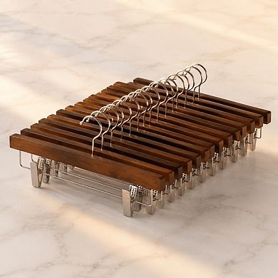 Solid Wood Pants Skirt Hangers 20 Pack With Non Slip Clips 360 Hook